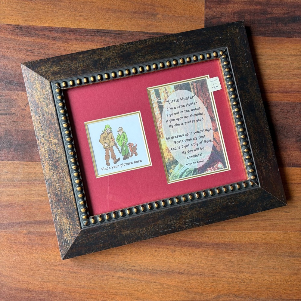 Toni Toll Burrows Little Hunter Picture Frame Red Mat Beaded Wood 8x10 Rustic